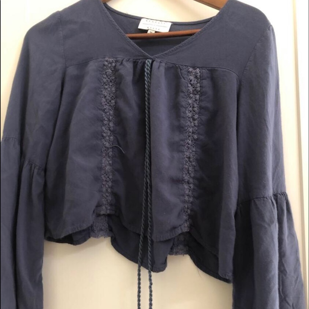 Kendall & Kylie Crochet inset bell sleeve top